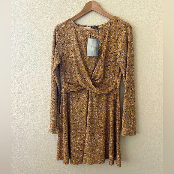 NWT Lily Rose Yellow Floral Wrap Dress Junior Large - Picture 1 of 6